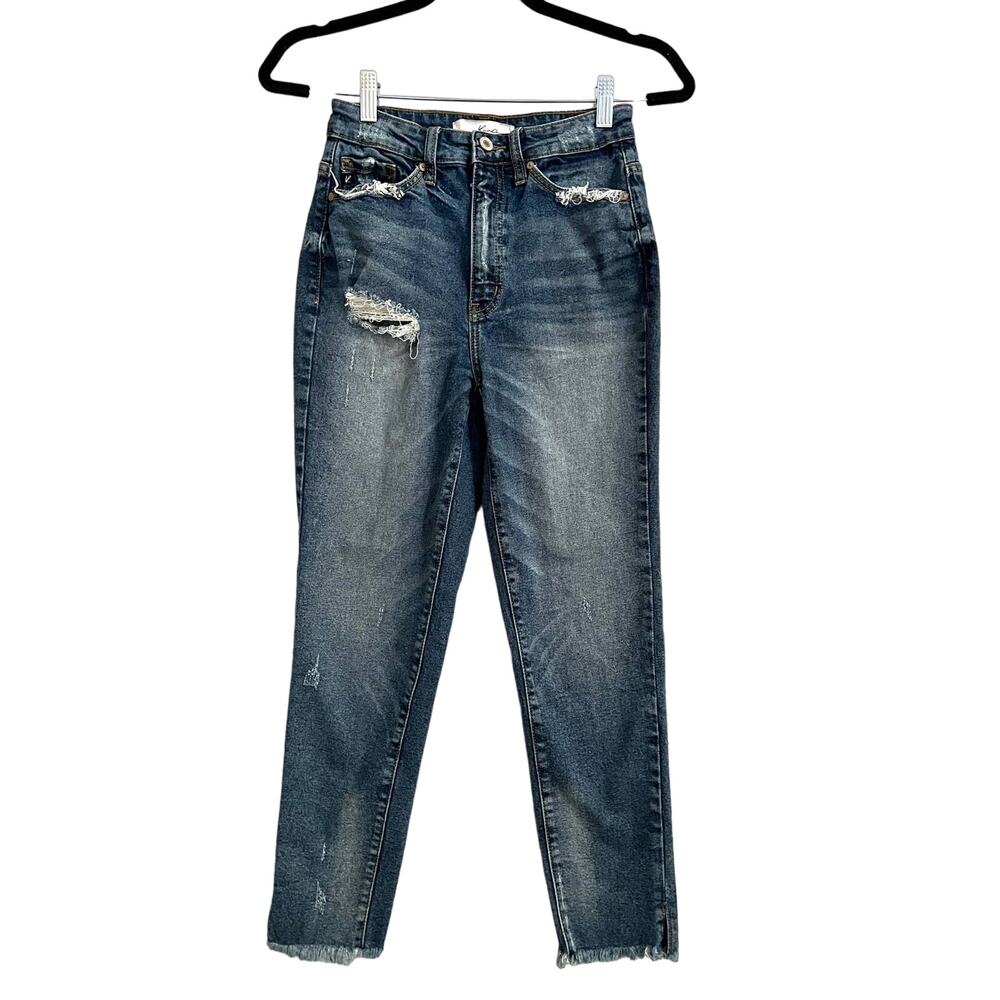 Kancan Women's Super High Rise Frayed Distressed Boyfriend Jeans Size 24